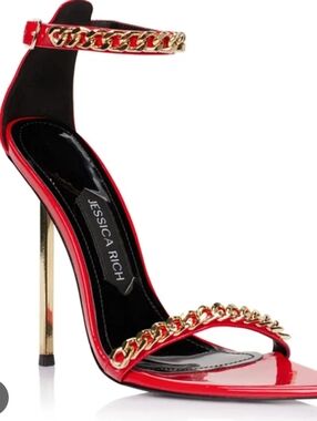 Jessica Rich Red Patent Chain Strap Stiletto Heels Women’s EU 41 Pointed Toe Pum